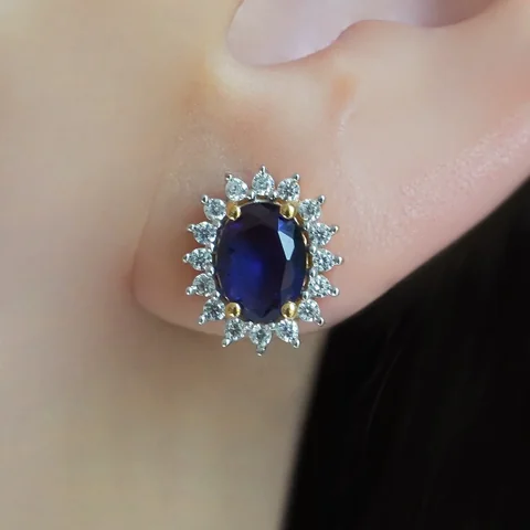 Серьги Диана серебро 925 линде сапфир (позолота)