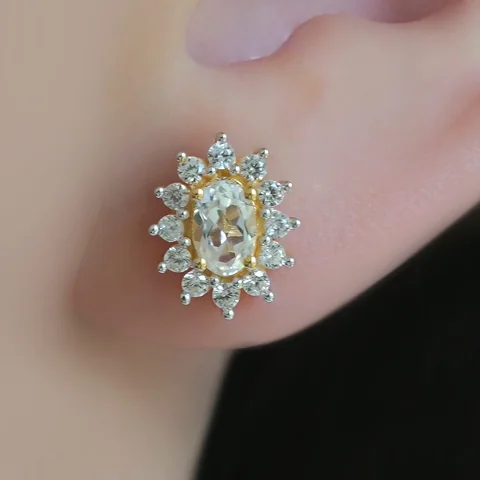Серьги из серебра 925 с белым топазом и кубическим цирконием, позолота