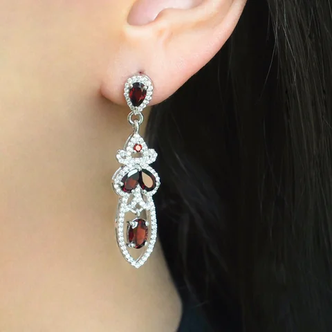 Серьги серебро 925 гранат кубический цирконий